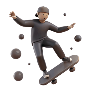 3D Cartoon Character Skateboarding png