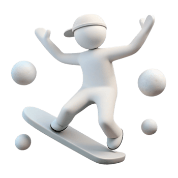 White Figure on Skateboard with Balls png
