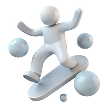3D White Figure on Skateboard png