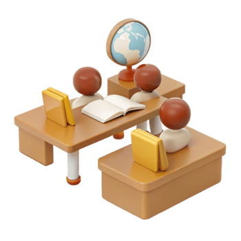 3D Render of Students Sitting at Desks in a Classroom Setting png