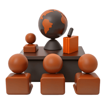 Global Discussion 3D Render of People Around a Table with a Globe png