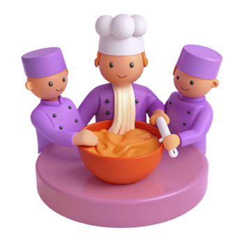 Three Cartoon Chefs Baking Together png
