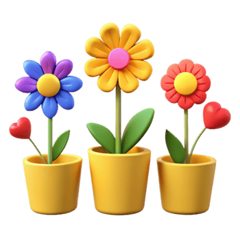 Colorful 3D Flower Pot Illustration png