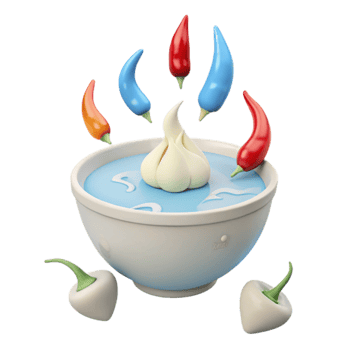 Garlic and Chili Peppers in a Bowl of Water png