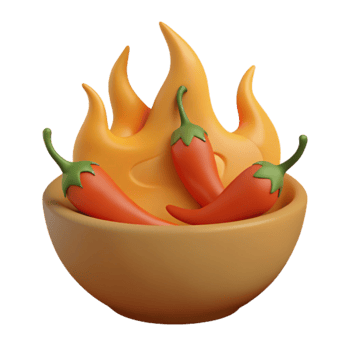 Spicy Chili Peppers in a Bowl with Flames png
