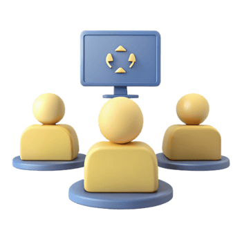 Group of People Watching a Screen with a Circular Arrow Icon png