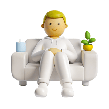 Relaxed 3D Cartoon Character Sitting on a Sofa png