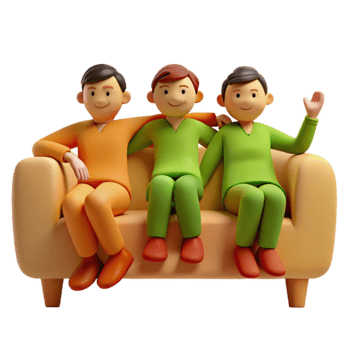 Three Cartoon Friends Relaxing on a Couch png