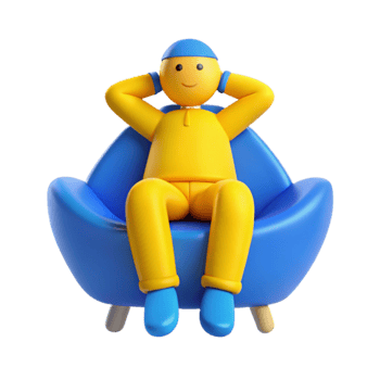 Smiling Character Relaxing in a Blue Armchair png