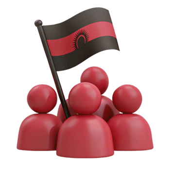 Group of People Holding a Flag with a Red Stripe and a Black Crescent png