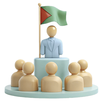 Leadership and Group Dynamics A 3D Illustration of a Leader Addressing an Audience png
