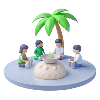 3D Illustration of Friends Enjoying a Picnic Under a Palm Tree png