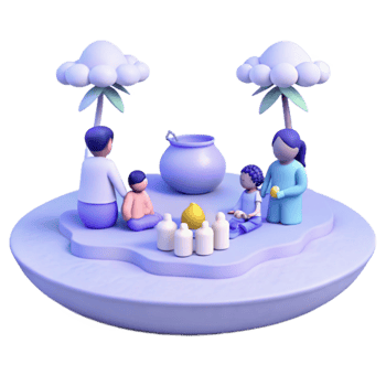3D Rendered Family Gathering Around a Pot png