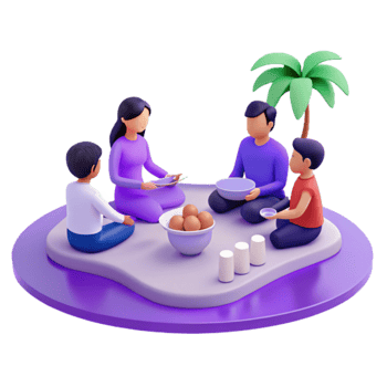 3D Illustration of Family Gathering Around a Table png