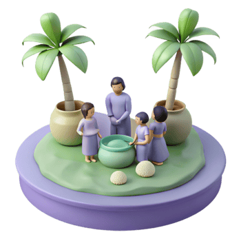 3D Render of People Gathering Around a Pot png