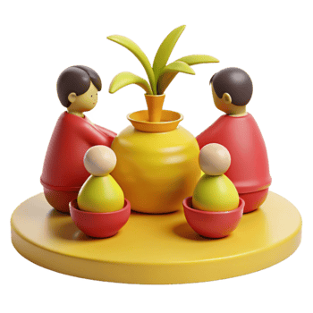 3D Illustration of a Group of People Sitting Around a Table with a Plant png