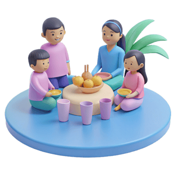 3D Cartoon Family Enjoying a Meal Together png
