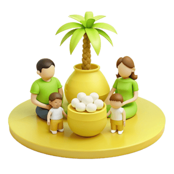 3D Illustration of a Happy Family Under a Palm Tree png