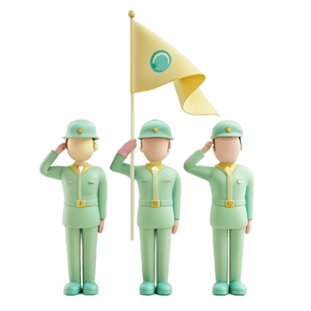 3D Cartoon Soldiers Saluting with Flag png