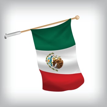 Realistic illustration of Mexico flags waving on the wall. The set is in the flag collection vector