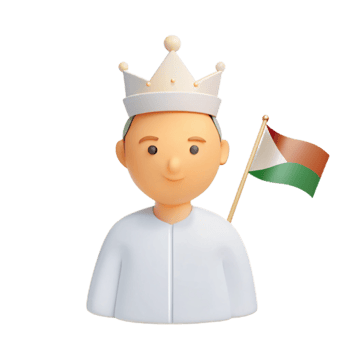 3D Cartoon Illustration of a Man Wearing a Crown Holding a Flag png