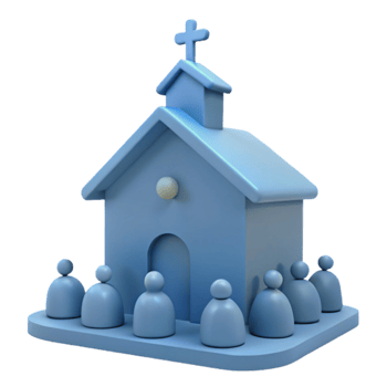 3D Render of Blue Church with People in Front png