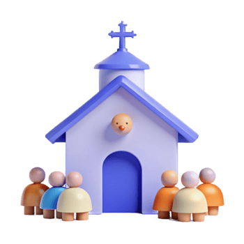 3D Cartoon Church Illustration with People png
