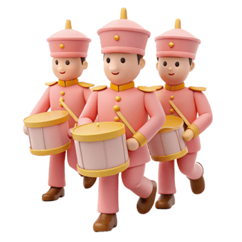 Three Cartoon Drummers Marching in Pink Uniforms png