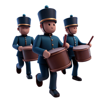 3D Rendered Cartoon Drummers Marching in Formation png