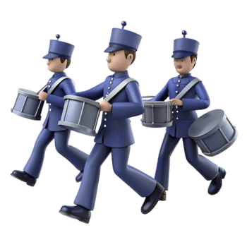 Three Cartoon Drummers Marching in Unison png