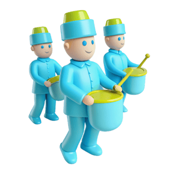 3D Cartoon Characters Marching in a Parade png