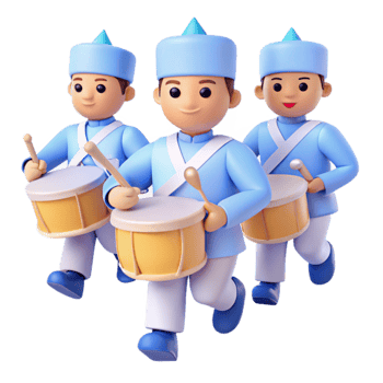 Three Cartoon Drummers Marching in Uniform png