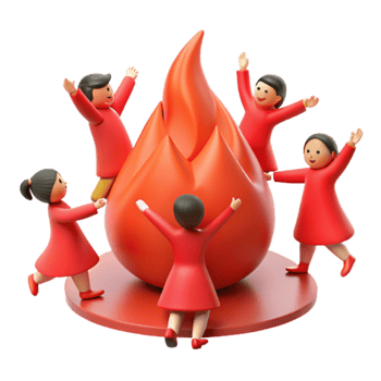 Group of Cartoon Characters Surrounding a Fire png