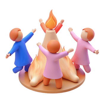 3D Illustration of People Celebrating Around a Bonfire png