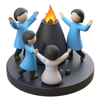 Four People Gather Around A Bonfire In 3D png