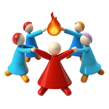 Group of Colorful Figures Surrounding a Flame png