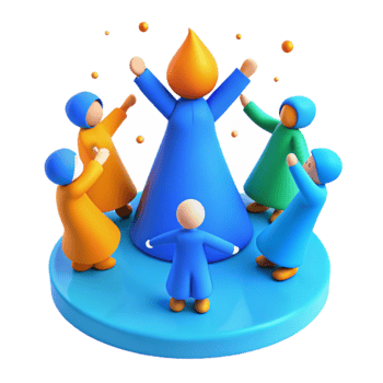 Colorful 3D Characters Celebrate Around a Central Figure png