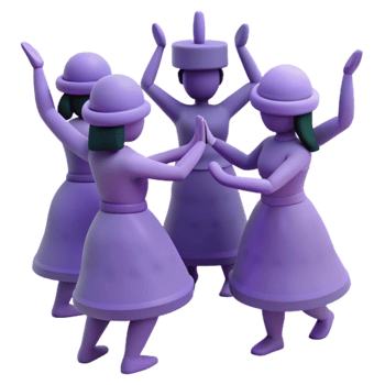 Four 3D Characters in a Circle, Dancing and Celebrating png