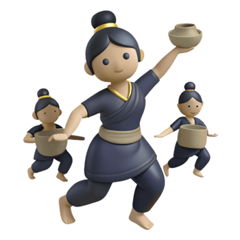3D Cartoon Illustration of People Carrying Bowls png