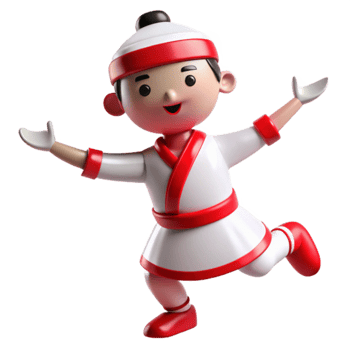 Smiling 3D Cartoon Character in White and Red Outfit png