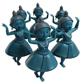 Group of 3D Animated Dancers in Blue Dresses png