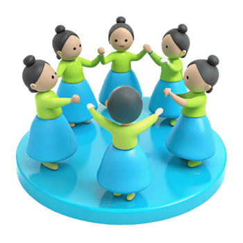 Five Cartoon Characters Dancing in a Circle png