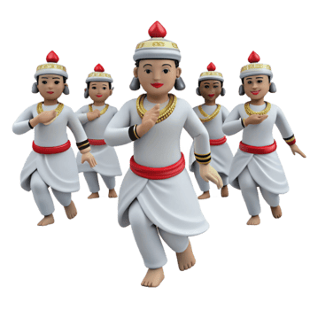 Five Figures in Traditional Clothing Running png