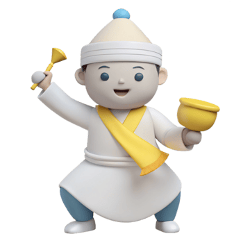 3D Illustration of a Cheerful Character in Traditional Clothing Holding Bells png