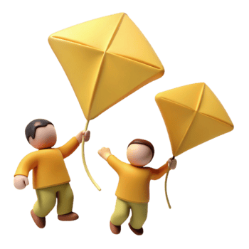 Two Children Flying Kites in the Sky png