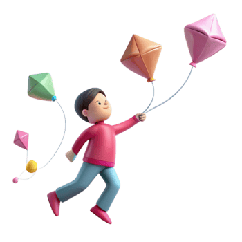 Joyful Child Flying Colorful Kites png