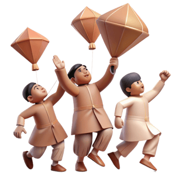 Three Cartoon Boys Holding Colorful Kites png