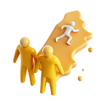 Two Yellow Figures Looking at a White Figure Falling in a Yellow Blob png