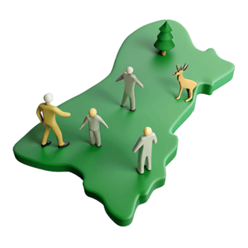 3D Illustration of People and a Deer on a Green Terrain png
