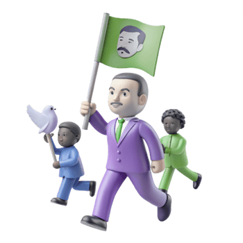3D Illustration of People Marching with a Flag and a Dove of Peace png